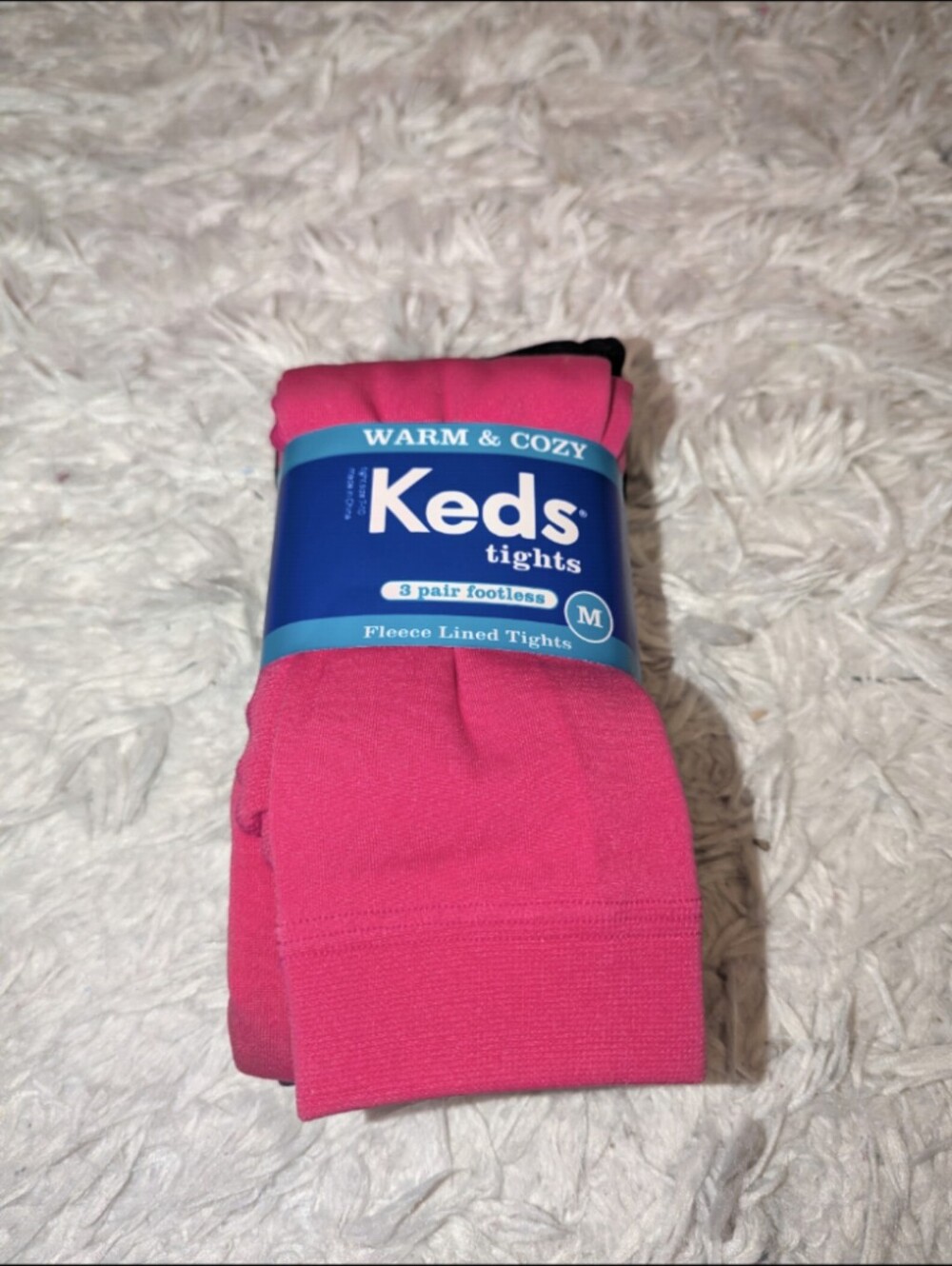 WARM & COZY Keds tights 3 pair footless Fleece Lined Tights M